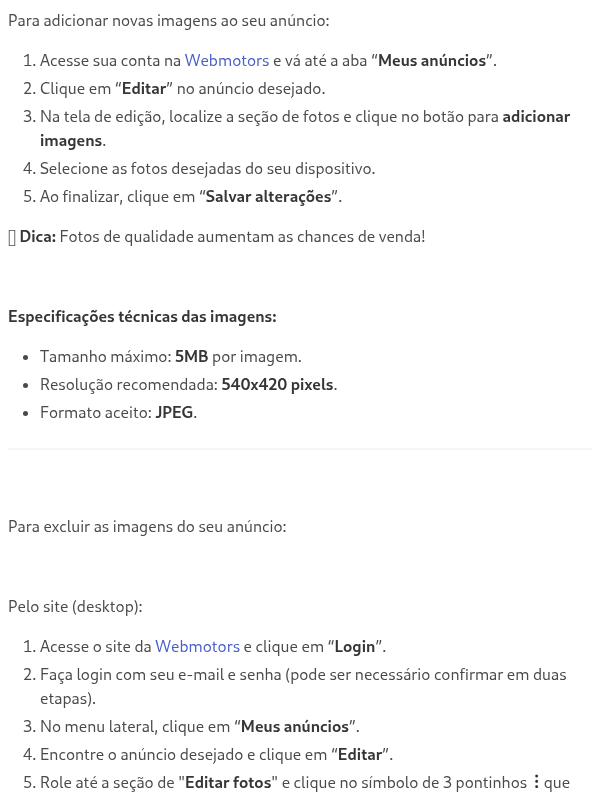 Incluir ou excluir fotos no meu anúncio