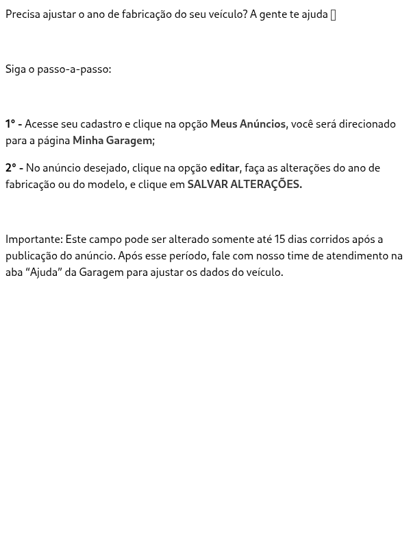 Editar o ano de fabricação/modelo