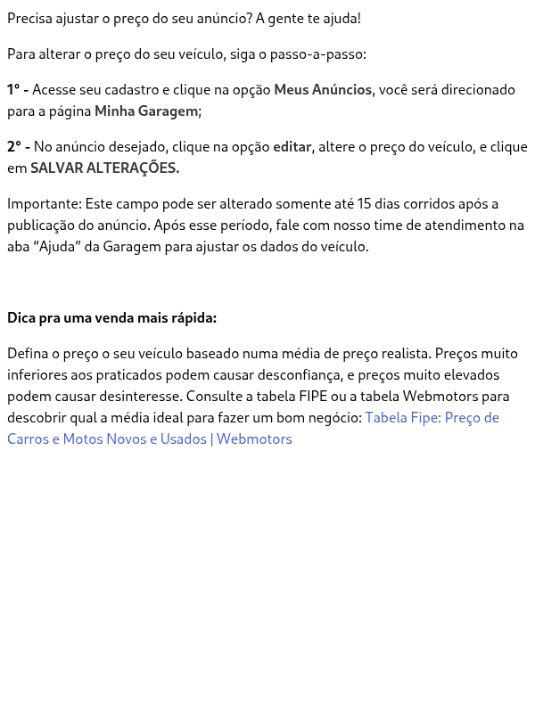 Alterar o preço do meu veículo