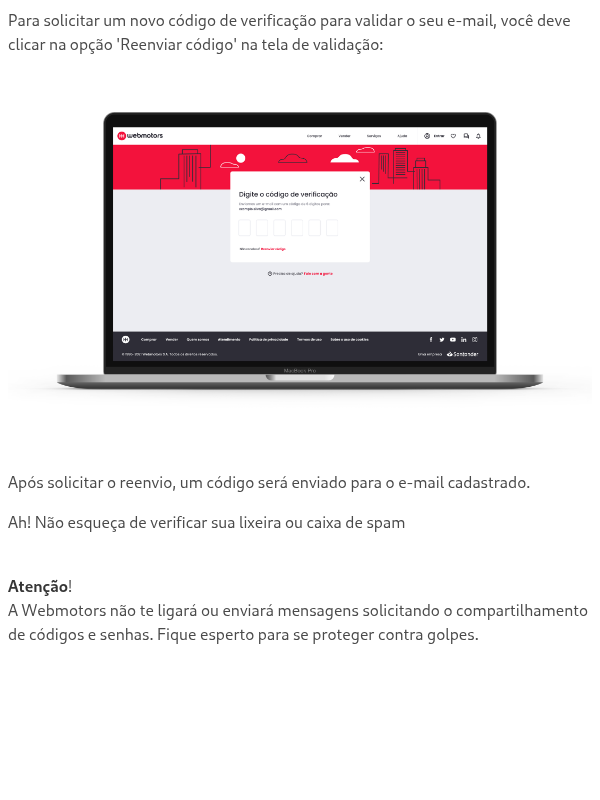 Como solicitar novo código de verificação do e-mail?