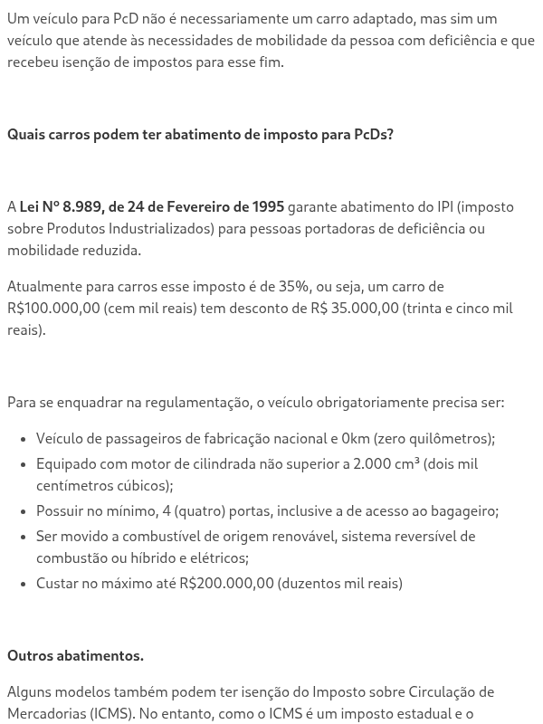 O que é um carro para PcD?