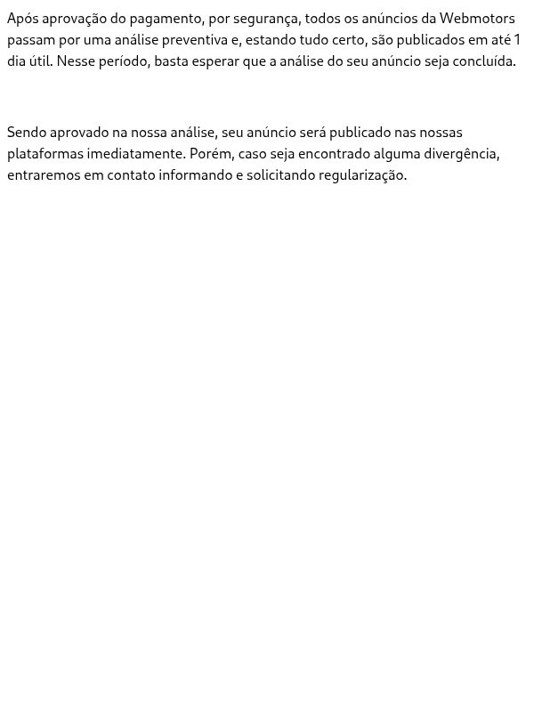 Anúncio em "em análise"