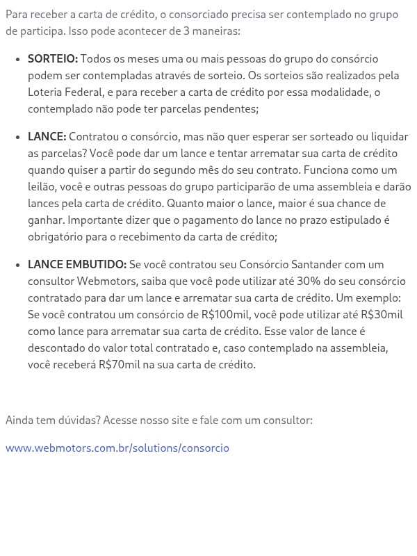 Como eu recebo minha carta de crédito?