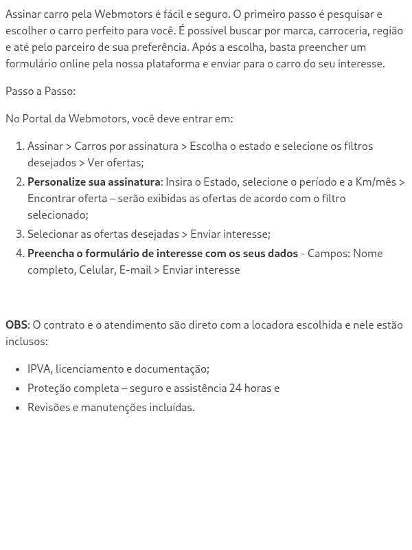 Como faço para contratar um carro por assinatura?