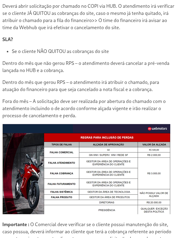 Cancelamento do produto: Site