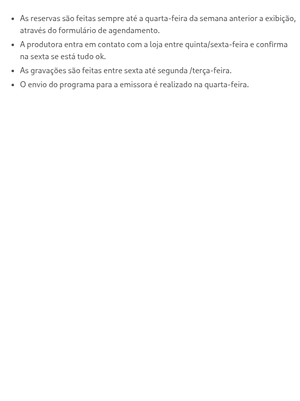 Fluxo de agendamento para a produção do vídeo
