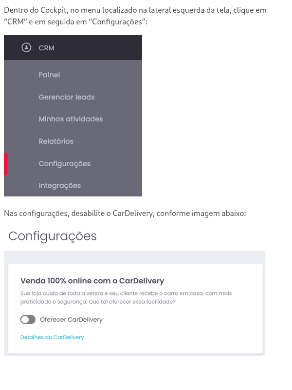 Como desativar o CarDelivery dos anúncios?