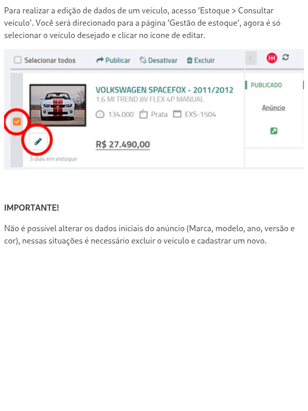 Como editar dados do veículo?