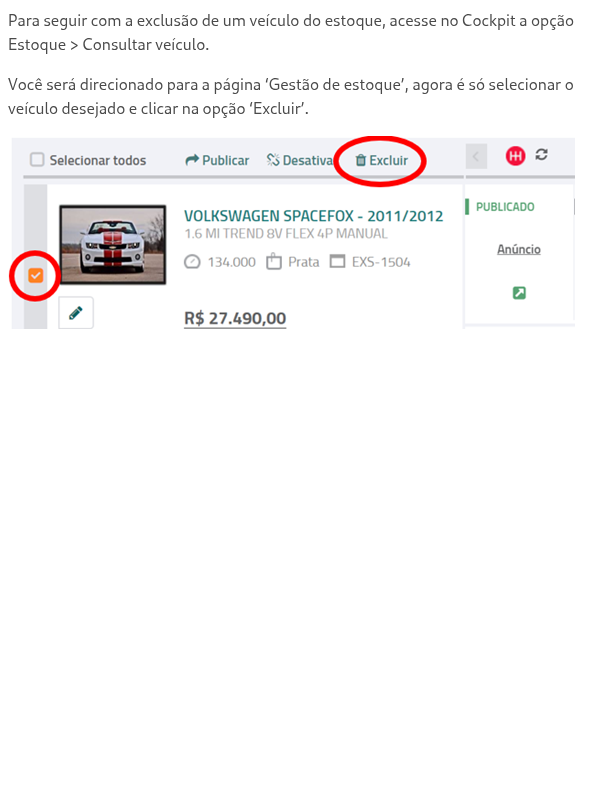 Como excluir um veículo do estoque?