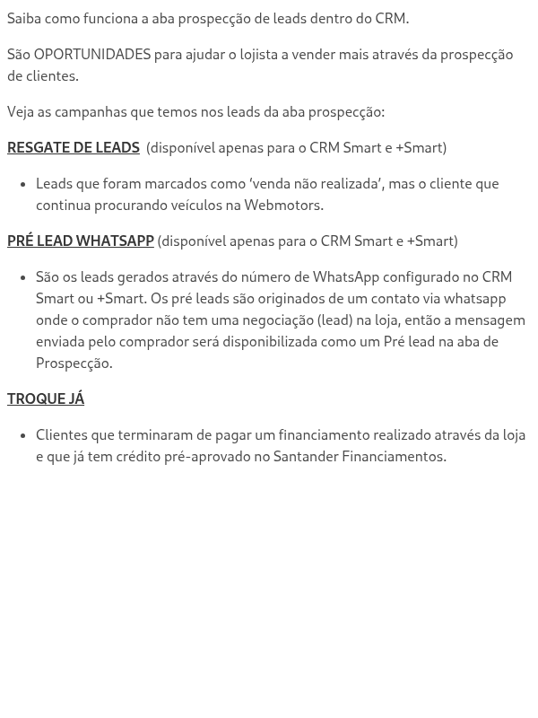 Aba de Prospecção no CRM