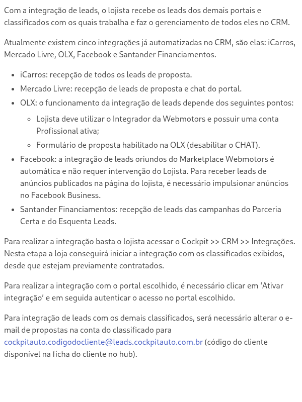 Integração de leads de outros classificados