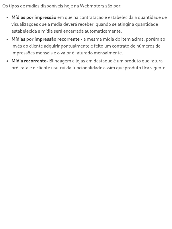Quais são os tipos de mídias disponíveis na WM?