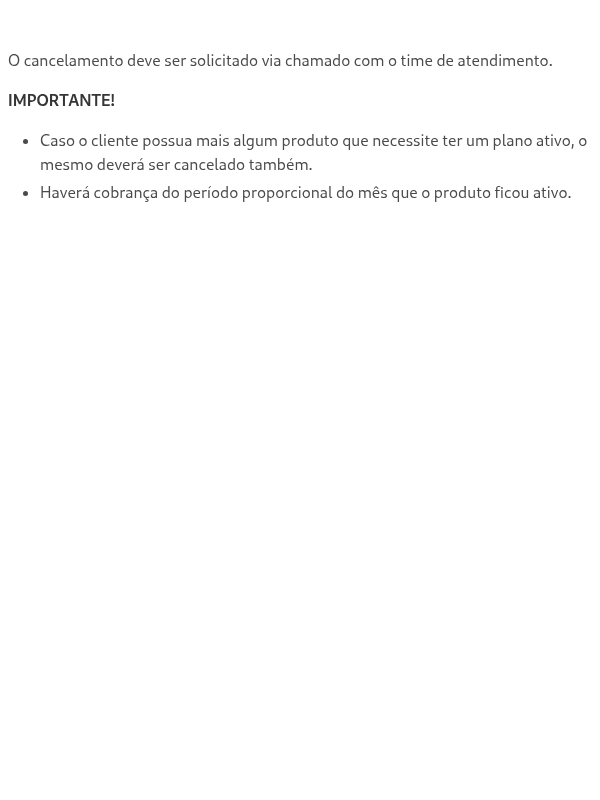 Qual o fluxo de Cancelamento do Plano Performance?