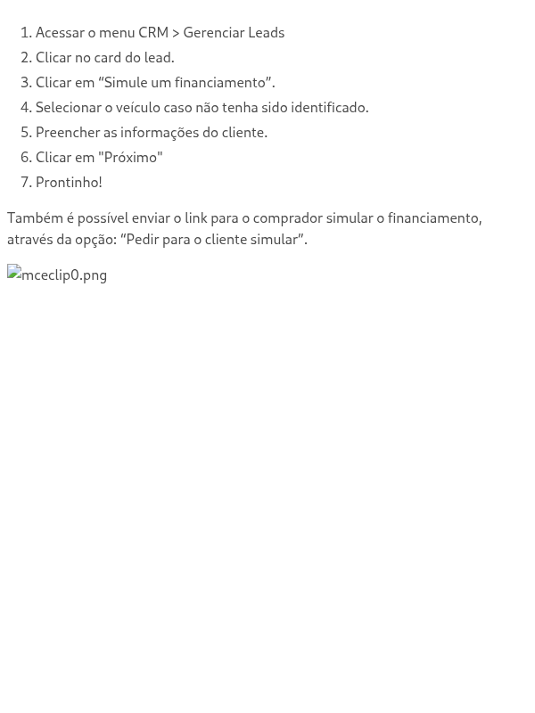 Como simular financiamento no Cockpit CRM?