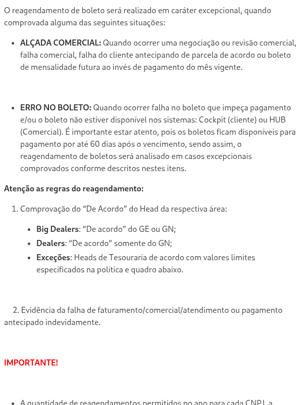 Regras de reagendamento
