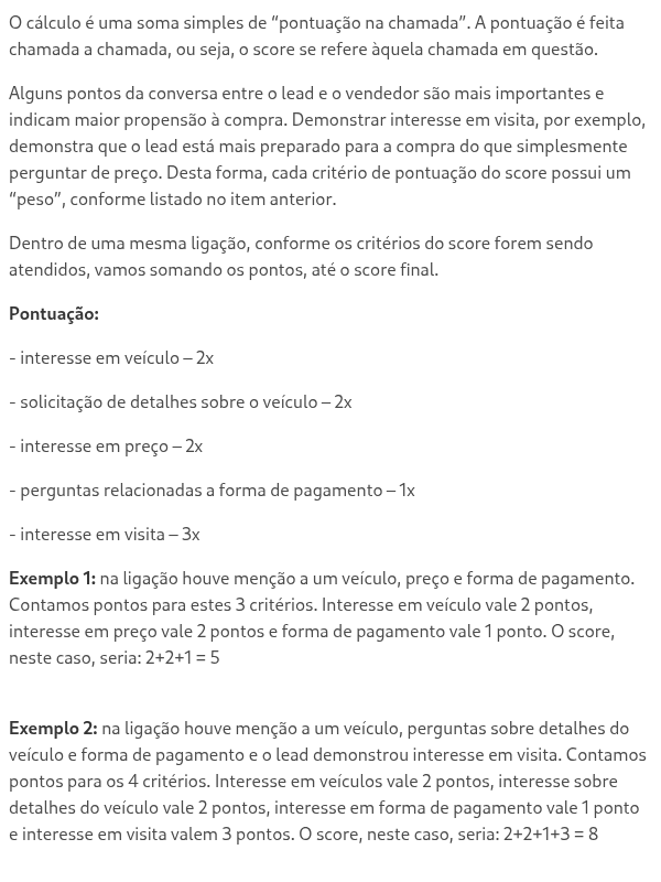 Como é feito o cálculo de pontuação do lead?