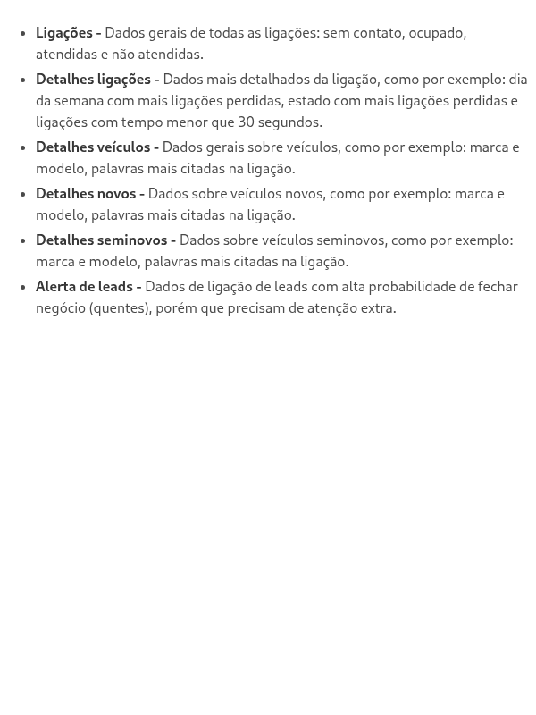 Quais são os relatórios de ligações?