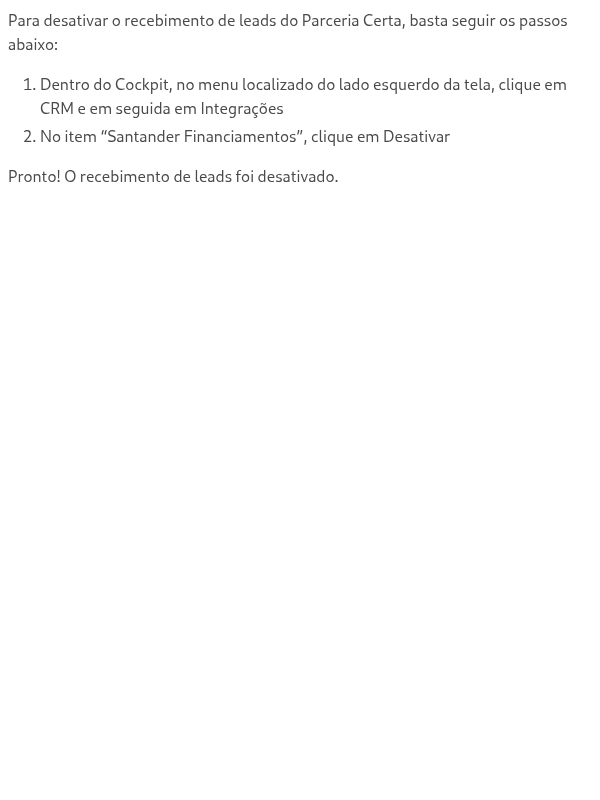 Como desativar o recebimento de leads do Parceria Certa?