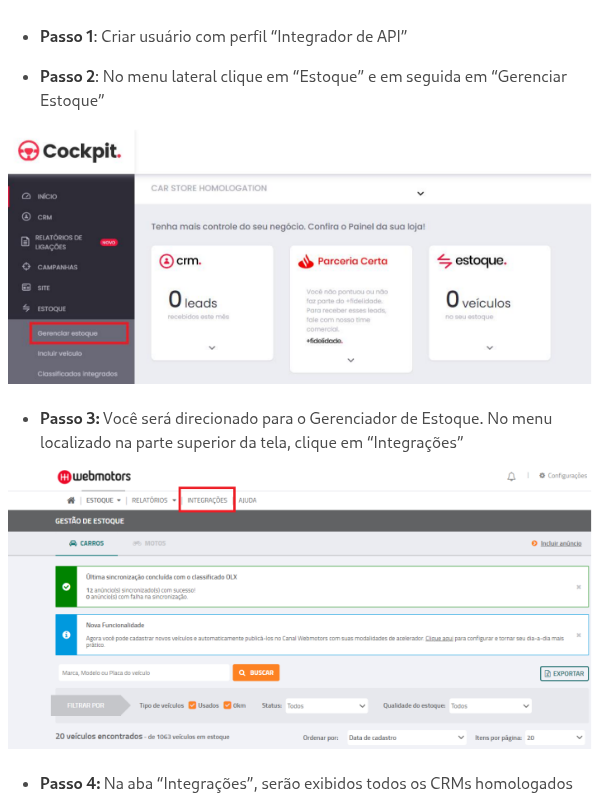 Como encaminhar leads da Webmotors para um CRM terceiro?