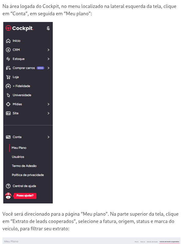Como o cliente pode extrair o extrato de lead cooperado?