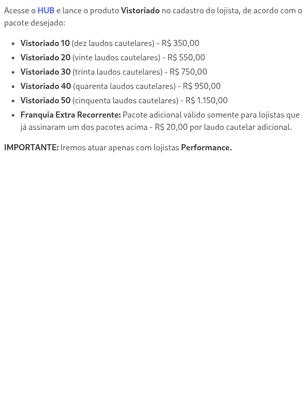 Como faço para lançar o produto Vistoriado?