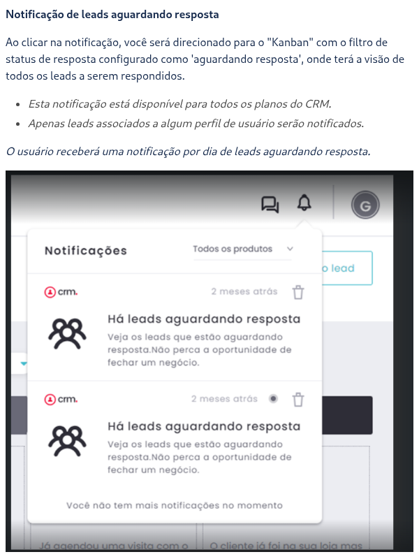 Quais são as notificações enviadas pelo CRM?