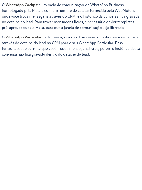 Qual é a diferença entre o WhatsApp Cockpit e o WhatsApp Particular?