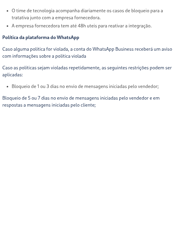 O que fazer se a integração com o WhatsApp Cockpit for bloqueada?