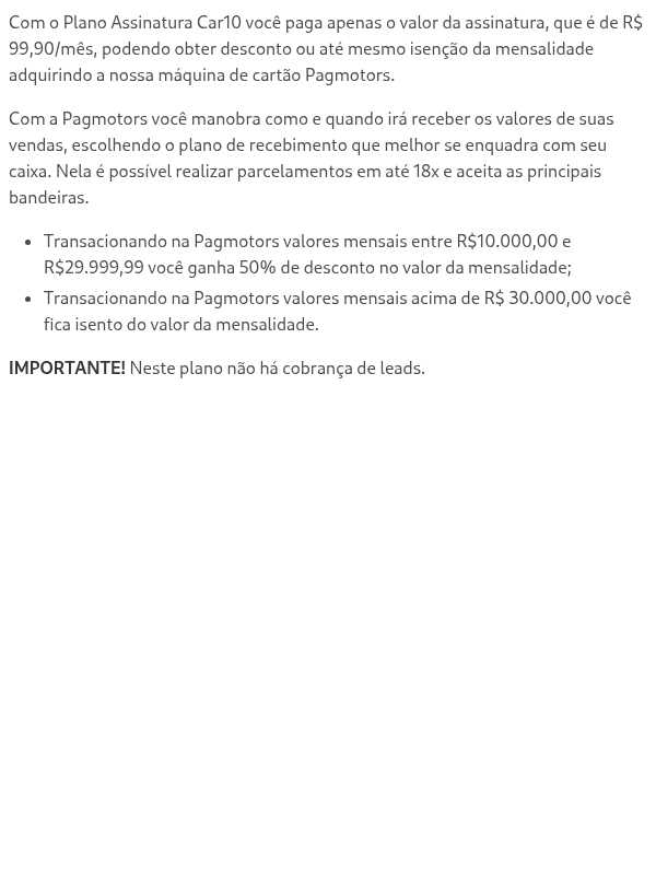 Como funciona o faturamento do Plano Assinatura Car10?