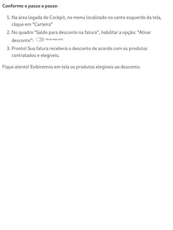 Como utilizar meus créditos para aplicar desconto em fatura?