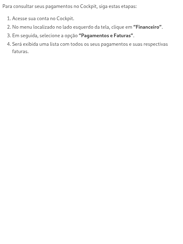 Como consultar meus pagamentos no Cockpit?