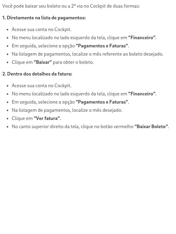 Como baixar meu boleto ou a 2ª via no Cockpit?