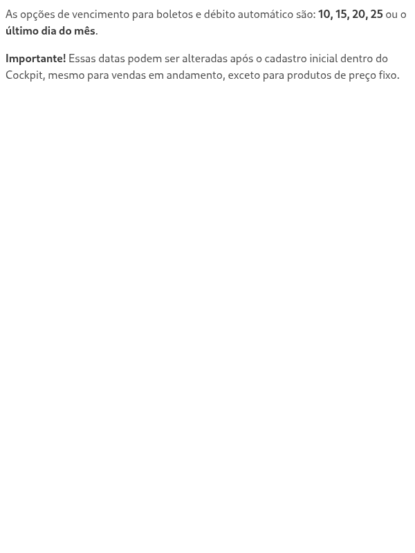Quais são as opções de vencimento disponíveis para os boletos e débito automático?