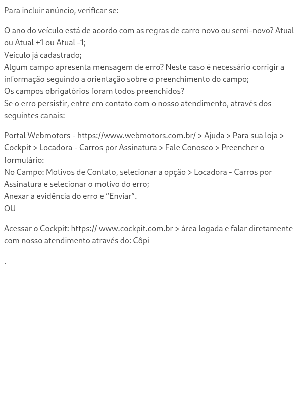 Em caso de erro para incluir ou excluir um anúncio, como devo proceder?