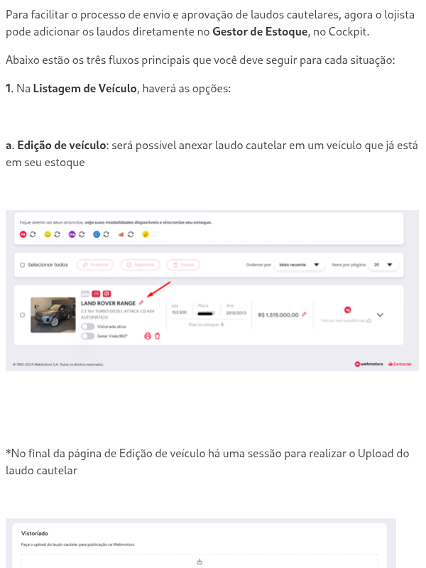 Como o lojista pode anexar laudos aos anúncios Vistoriados?