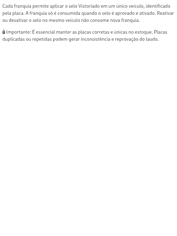 Como funciona o controle de franquias do Vistoriado?