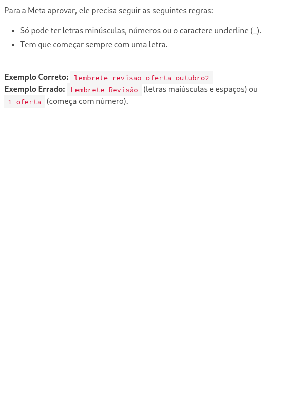 Quais são as regras para o NOME do template?